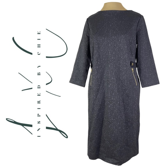 New Chico’s Black Leopard Ponte Jacquard Sheath Dress - Picture 1 of 7